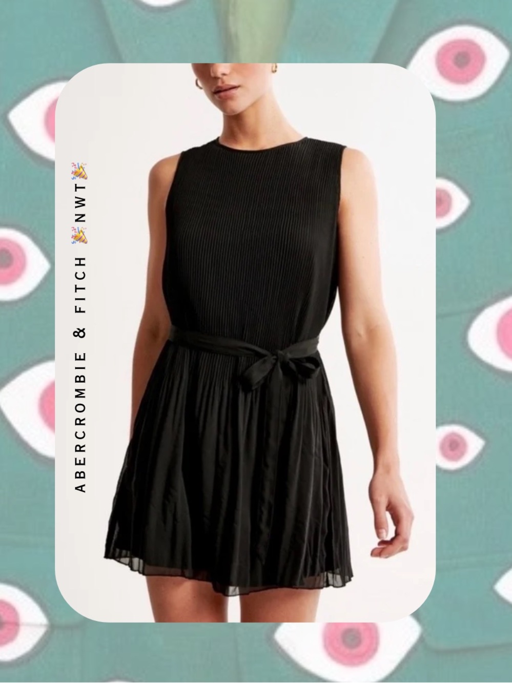 🏷️ Abercrombie & Fitch black pleated sleeveless mini dress with waist tie belt
